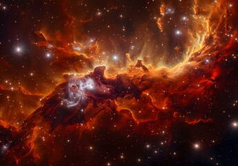 Wall Mural - Cosmic Nebula: Red Galaxy Starscape Wallpaper