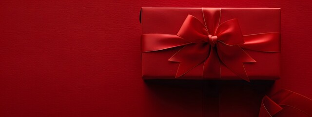 Sticker - Red Gift Box with Bow on Red Background