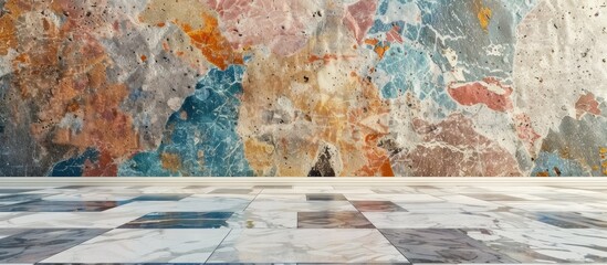 Poster - Terrazzo floor and stone wall with a textured marble surface create a background with a pattern and color suitable for displaying images with copy space