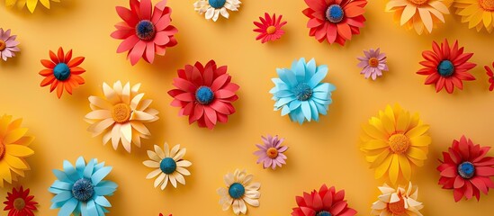 Poster - Top view of a flower pattern on colorful paper for a background with copy space image
