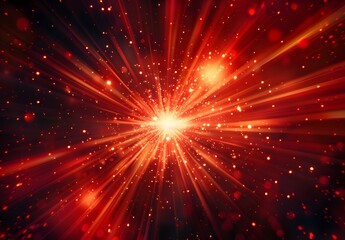 Poster - Red Glowing Light Rays Abstract Explosion