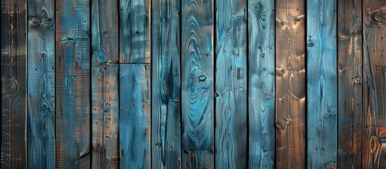 Wall Mural - Background of wood wall texture with a pattern of blue wood stripes providing an ideal copy space image