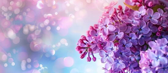 Aufkleber - Gorgeous lilac blooms on a colorful backdrop with copy space image
