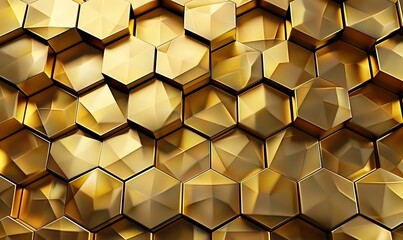 Wall Mural - 3d render golden hexagons pattern texture background, Generative AI