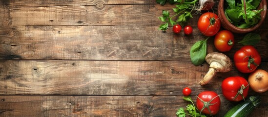 Poster - A rustic setting with fresh vegetables on weathered wood surface providing a perfect copy space image