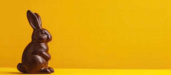 Aufkleber - Easter celebration with a dark chocolate bunny against a yellow backdrop featuring copy space image