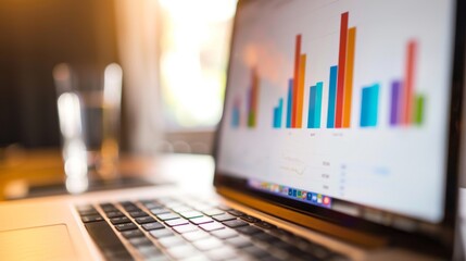 Poster - A close-up of a laptop screen displaying a colorful bar graph showing quarterly revenue.