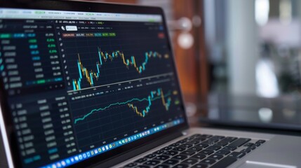 Poster - A close-up of a laptop screen with a detailed stock market graph and analysis tools.