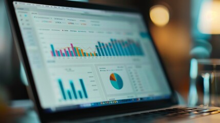Poster - A close-up of a laptop screen displaying a colorful bar graph showing quarterly revenue.