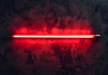 Wall Mural - red neon light tube on dark wall