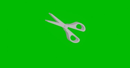 Wall Mural - Animation of rotation of a white scissors symbol with shadow. Simple and complex rotation. Seamless looped 4k animation on green chroma key background