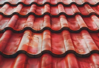 Sticker - Red Roof Tiles Texture Background