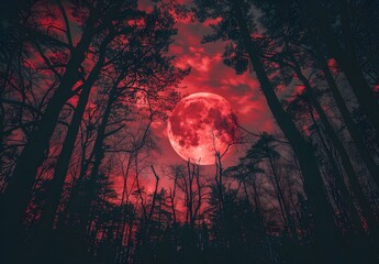 Sticker - Dark Forest Red Moon Night Sky Horror