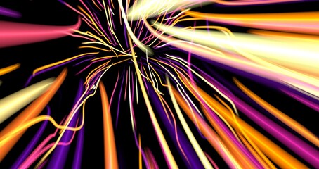Poster - neon rays. Concept for big data, blockchain, cryptocurreny, internet, hyperspace and space travel