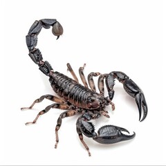 A scorpion with textured exoskeleton and poised pincers, isolated white background, gothic art style