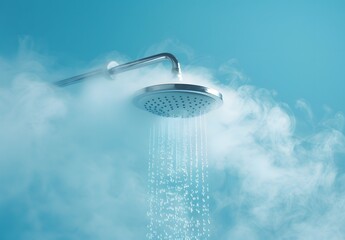 Wall Mural - showerhead with steam and water drops