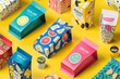 © Iftikhar alam - Various vibrant packaging designs displayed on a bright yellow background, Developing eye-catching packaging designs
