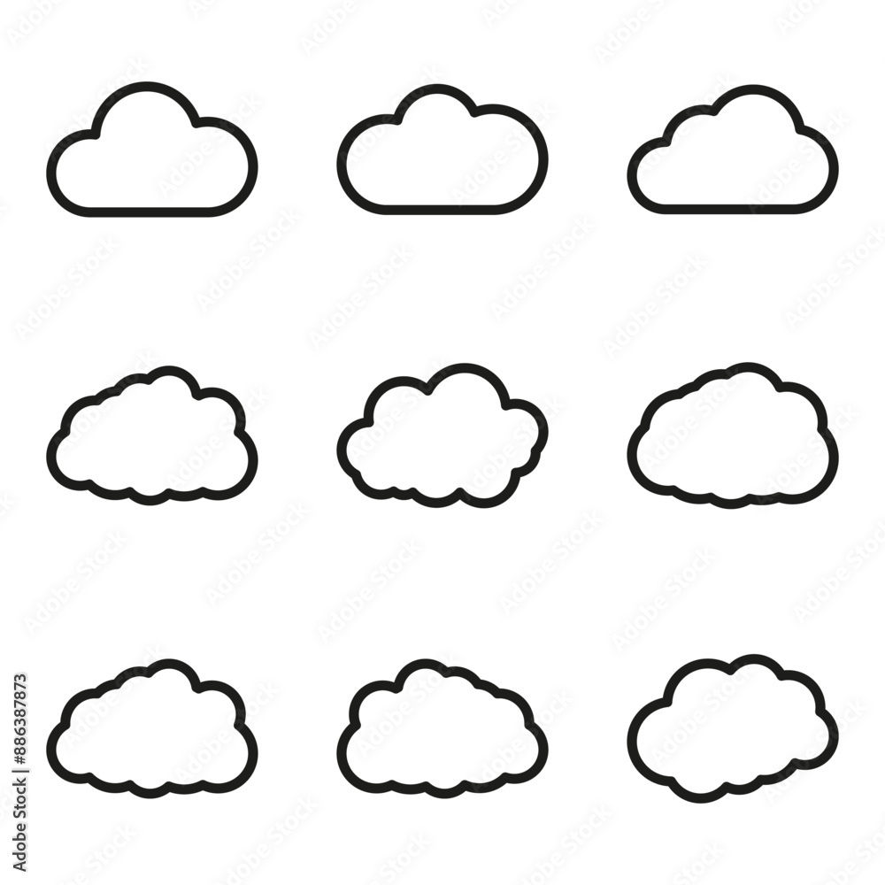 Clouds icon, vector illustration. Cloud symbol or logo, different clouds set