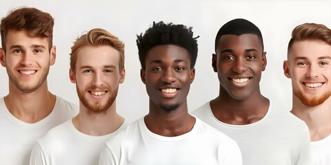 Wall Mural - Diverse group of attractive men showcasing glowing smooth natural skin. Concept Men's Skincare, Diversity, Natural Glow, Attractive Portraits, Smooth Skin