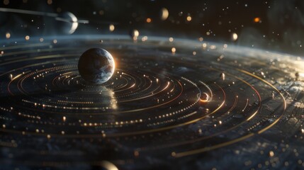 Wall Mural - Planetary System With Orbiting Moons.