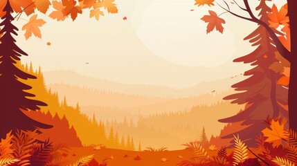 Wall Mural - A banner for Canada's Thanksgiving showcasing a scenic autumn landscape with maple leaves, and copy space across the bottom.