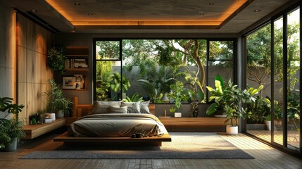 Modern Bedroom with Garden View