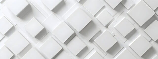 Wall Mural - White background with geometric pattern of squares and cubes, 3D rendering. Minimalist design for web banner or presentation