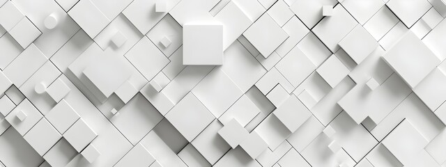 Poster - White background with geometric pattern of squares and cubes, 3D rendering. Minimalist design for web banner or presentation