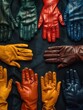 © SteadFast - Aerial shot of high-quality leather gloves in different colors, space for text