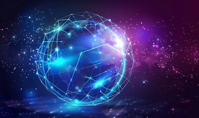futuristic digital globe map with neon light background, generative ai
