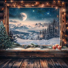 Poster - landscape with christmas tree and snow