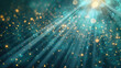 © YarikL - Elegant cyan light burst on dark turquoise background with golden sparkles abstract radiant rays