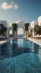 Wall Mural - Virtual depiction of a lavish pool in Santorin