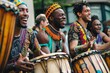 © Iftikhar alam - A vibrant scene of people playing drums energetically in a bustling city setting, Drums beating in celebration