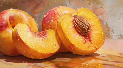 Wall Mural - Fresh yellow peach full of vitamins fibre and nutrition. Generative ai.