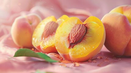 Wall Mural - Fresh yellow peach full of vitamins fibre and nutrition. Generative ai.