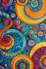 Wall Mural - Vibrant Abstract Pattern with Circles and Swirls Patterns