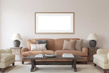 Canvas Print - Beautiful living-room interior. 3d render.