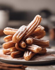 Wall Mural - crispy churros dusted with cinnamon sugar, served with a chocolate dipping sauce