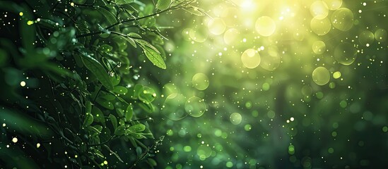 Fototapete - Green light in forest with blurred and bokeh effect ideal for copy space image