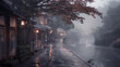 © Jeeraphat - A foggy autumn night on a city street lined with bare trees
