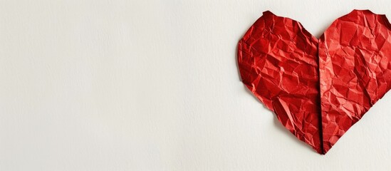 Poster - Heart shaped red paper against a white backdrop ideal for Love and Valentine s Day themes presenting copy space image