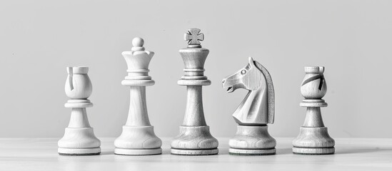 Wall Mural - Chess pieces on a white surface with a strategic theme allowing for plenty of copy space in the image