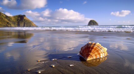 Wall Mural - A seashell washed up on Piha Beach, located on the North Island of New Zealand