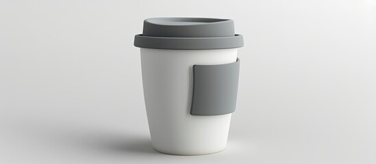 Poster - White cup mug with gray lid on white background isolation with copy space image available