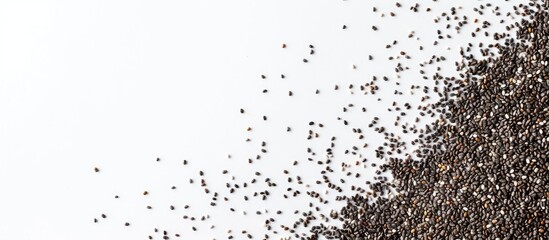 Poster - Organic chia seeds placed against a white backdrop with a clear space for placing additional images