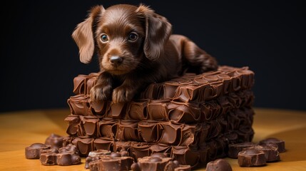 Wall Mural - Exquisite and lifelike chocolate dog sculpture handcrafted by a culinary artisan  