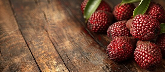Fototapete - Close up of fresh ripe salak fruits on a wooden table with copy space image available
