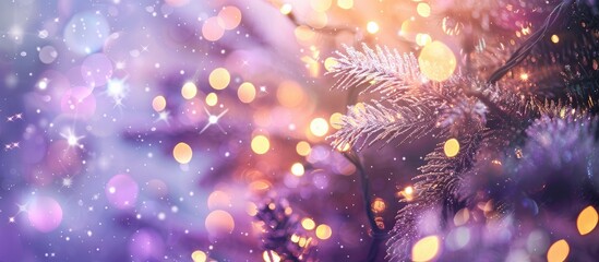 Fototapete - Christmas background with a soft focus featuring purple glittering lights texture perfect for a festive atmosphere includes copy space image