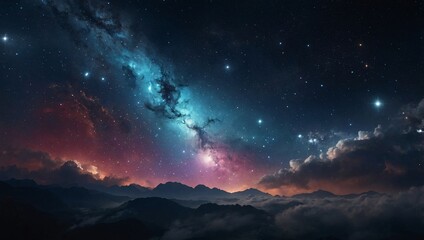 Wall Mural - Web banner showcasing a celestial scene with nebula and stars in the night sky background